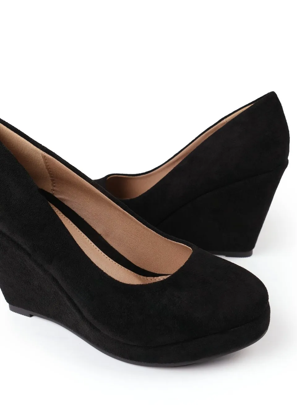 Where's That From Black Suede Luisa Platform Wedge Court Shoes