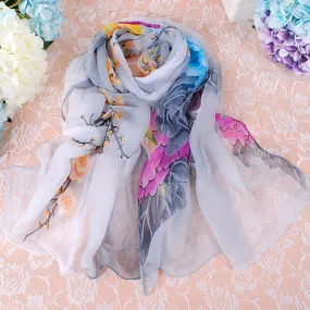 Women Ladies Chiffon Floral Scarf Soft Wrap Long Shawl luxury scarfs british style