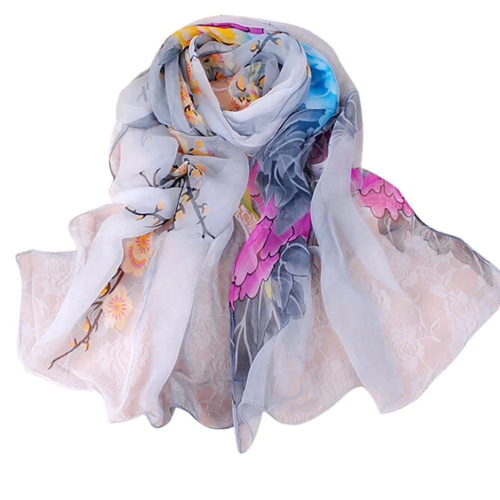 Women Ladies Chiffon Floral Scarf Soft Wrap Long Shawl luxury scarfs british style