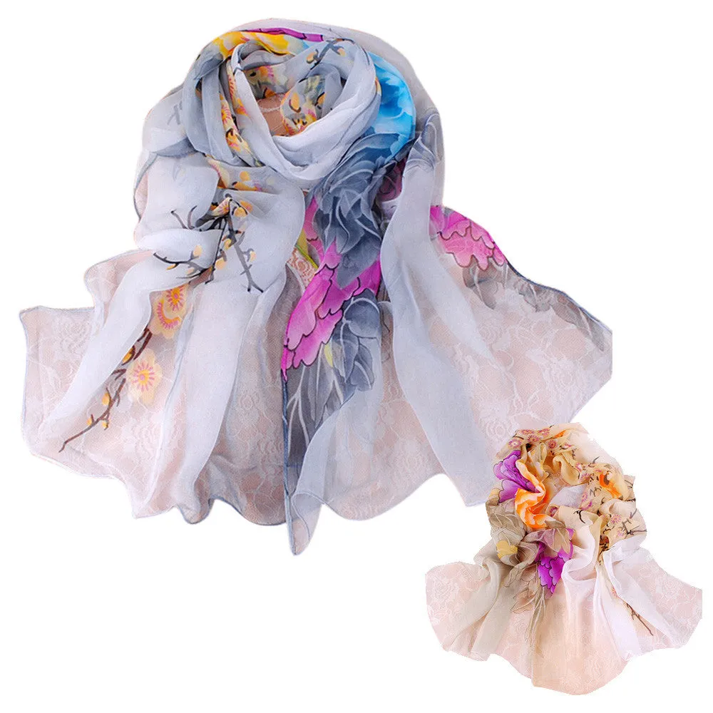 Women Ladies Chiffon Floral Scarf Soft Wrap Long Shawl luxury scarfs british style