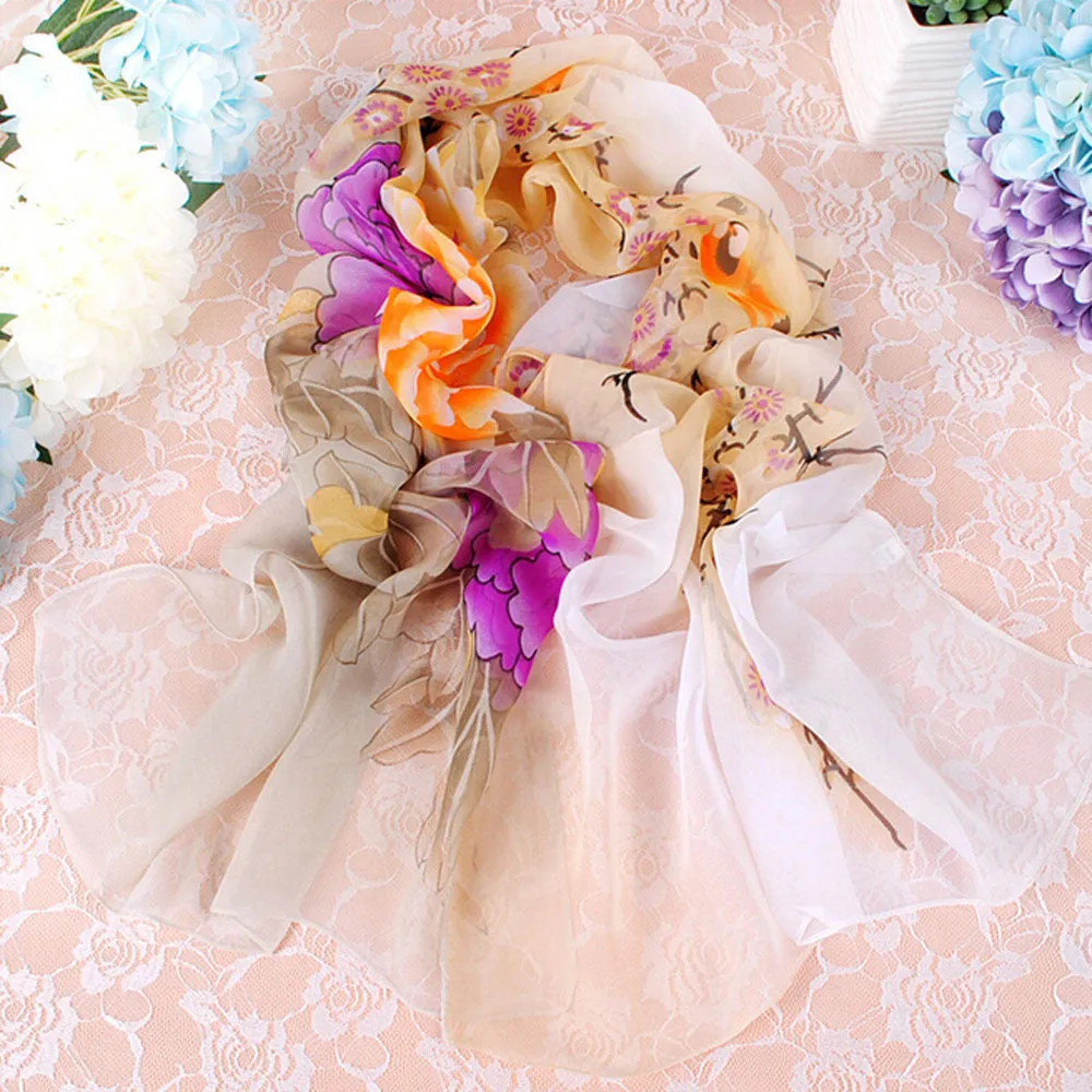 Women Ladies Chiffon Floral Scarf Soft Wrap Long Shawl luxury scarfs british style