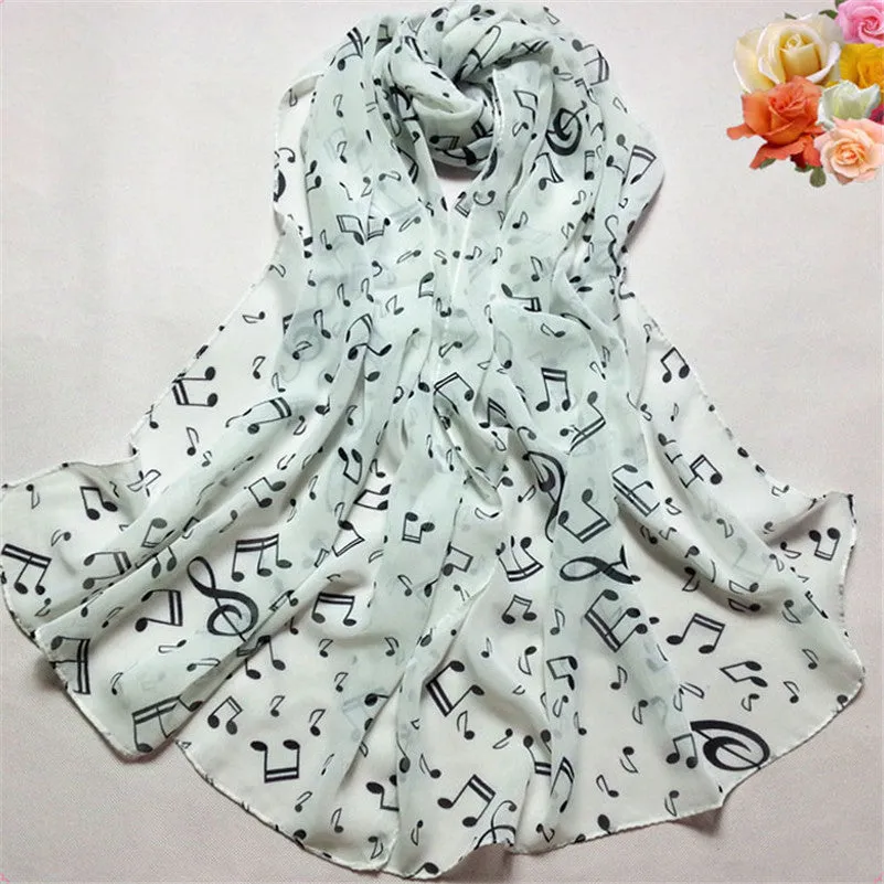 Women Lady Musical Note Chiffon Neck Scarf Shawl Muffler Scarves Echarpe Feida