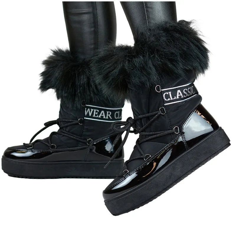 Women's high, insulated snow boots with fur black