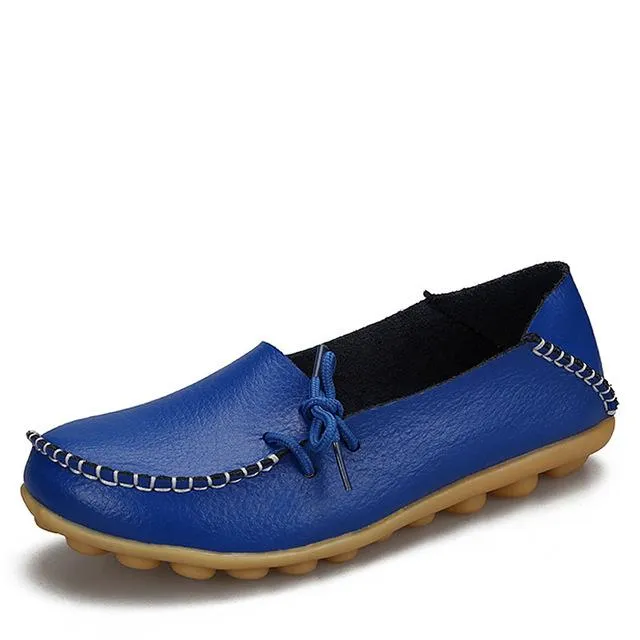 Women's Real Leather Soft Lace-Up Flats Driving Casual Moccasin Shoes