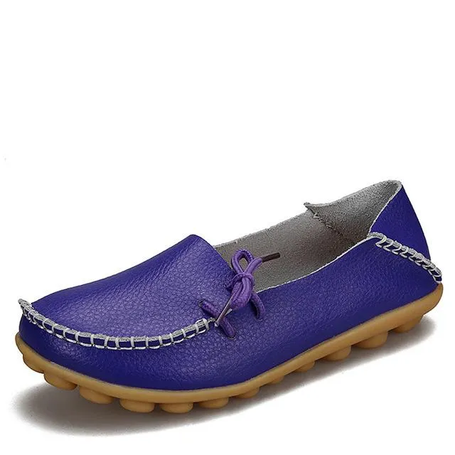 Women's Real Leather Soft Lace-Up Flats Driving Casual Moccasin Shoes