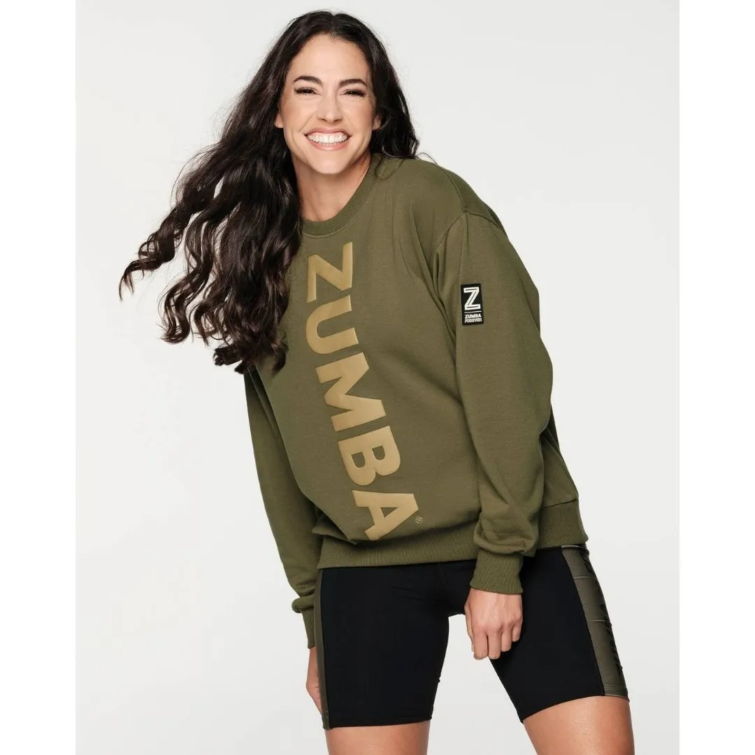 ZUMBA  |Crew Neck Street Style Long Sleeves Cotton Oversized Khaki