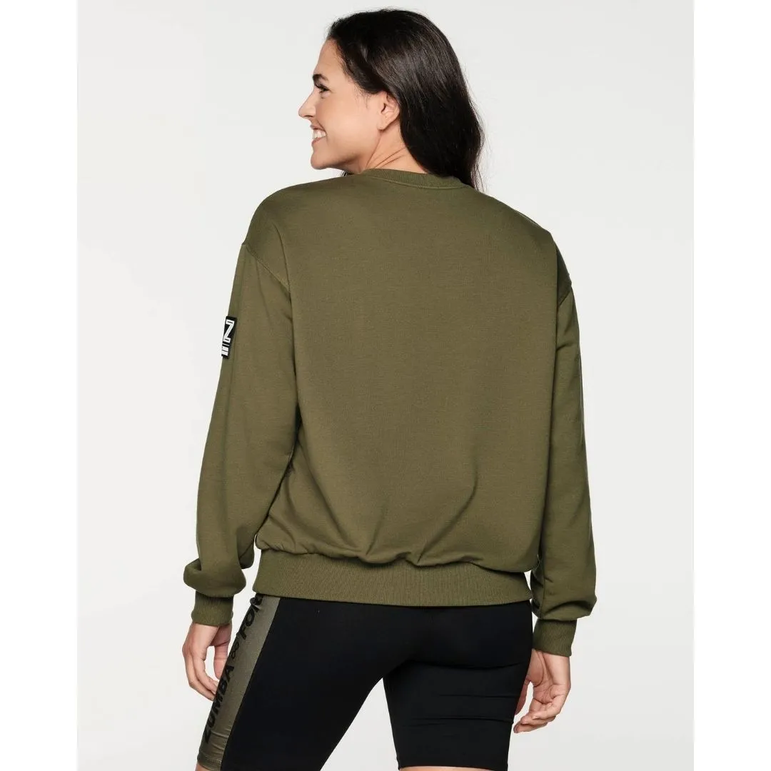 ZUMBA  |Crew Neck Street Style Long Sleeves Cotton Oversized Khaki